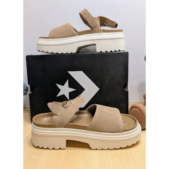 Converse Chuck Taylor All Star Lugged Heel Tan Suede Sandals Women's Size 9 NIB - Picture 8 of 14
